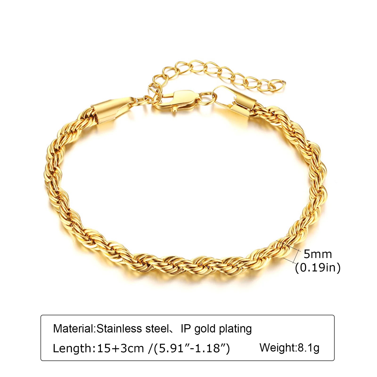 Waterproof Gold Stackable Chain Bracelet – 18K Plated Steel