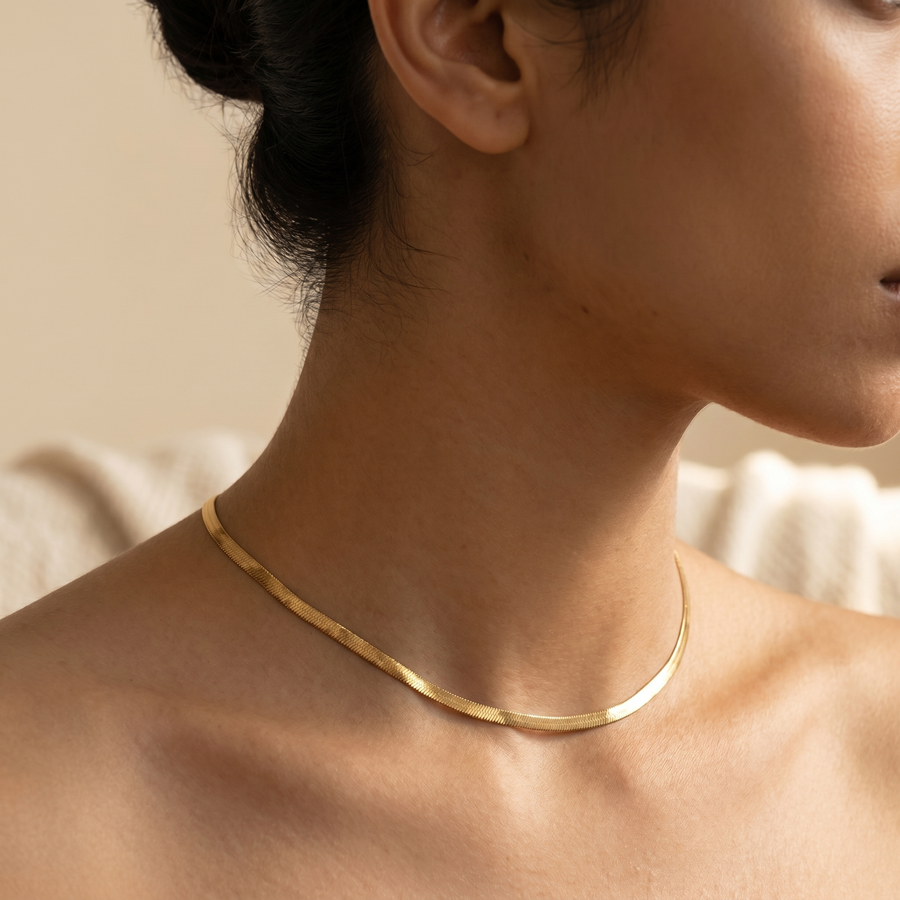 Platte Slangenketting Choker – Waterdicht Roestvrij Staal