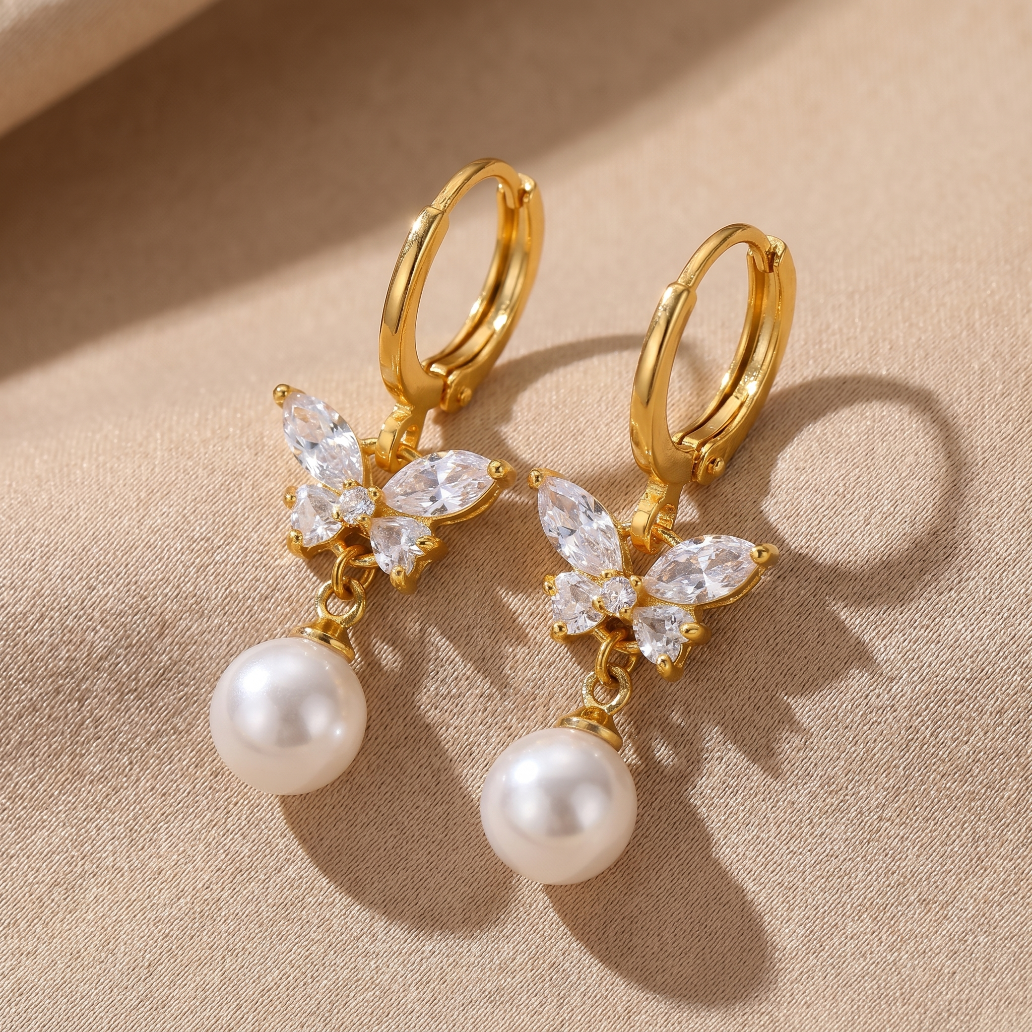 Butterfly Pearl Drop Earrings macro detail