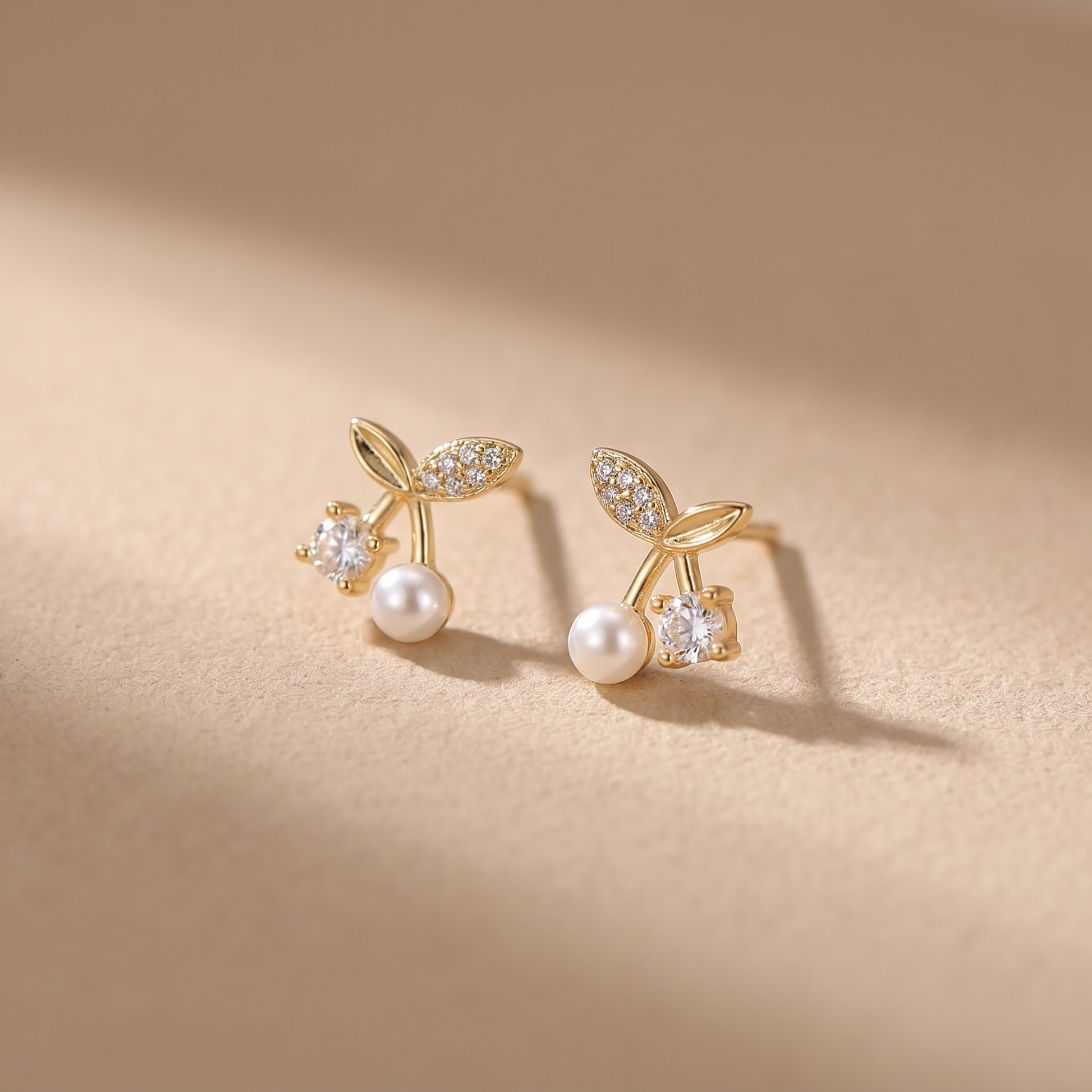 Petite Pearl Sprig Stud Earrings macro detail