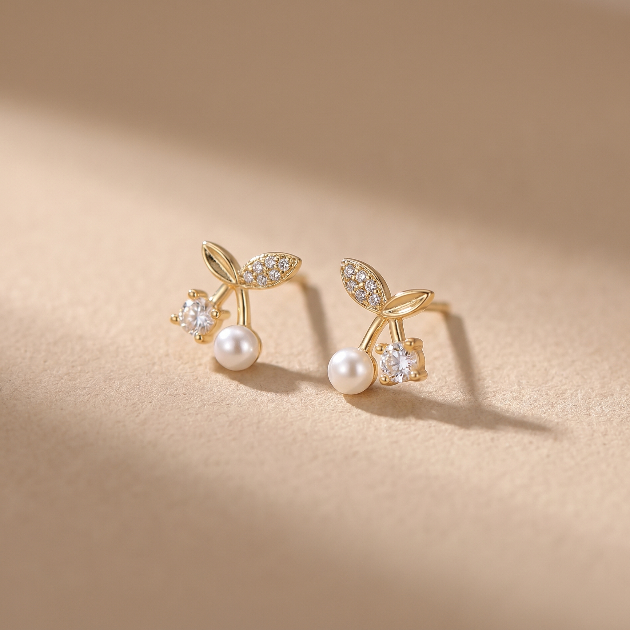 Petite Pearl Sprig Stud Earrings macro detail