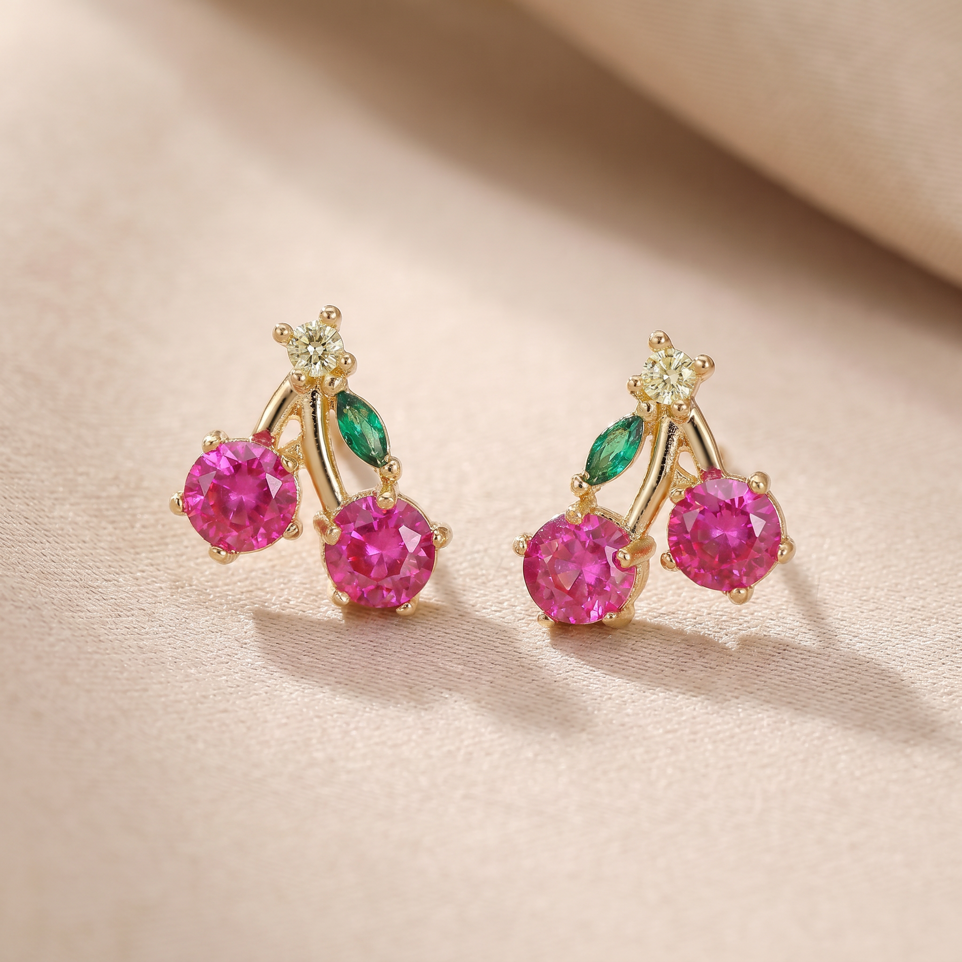 Cherry Sparkle Stud Earrings macro detail