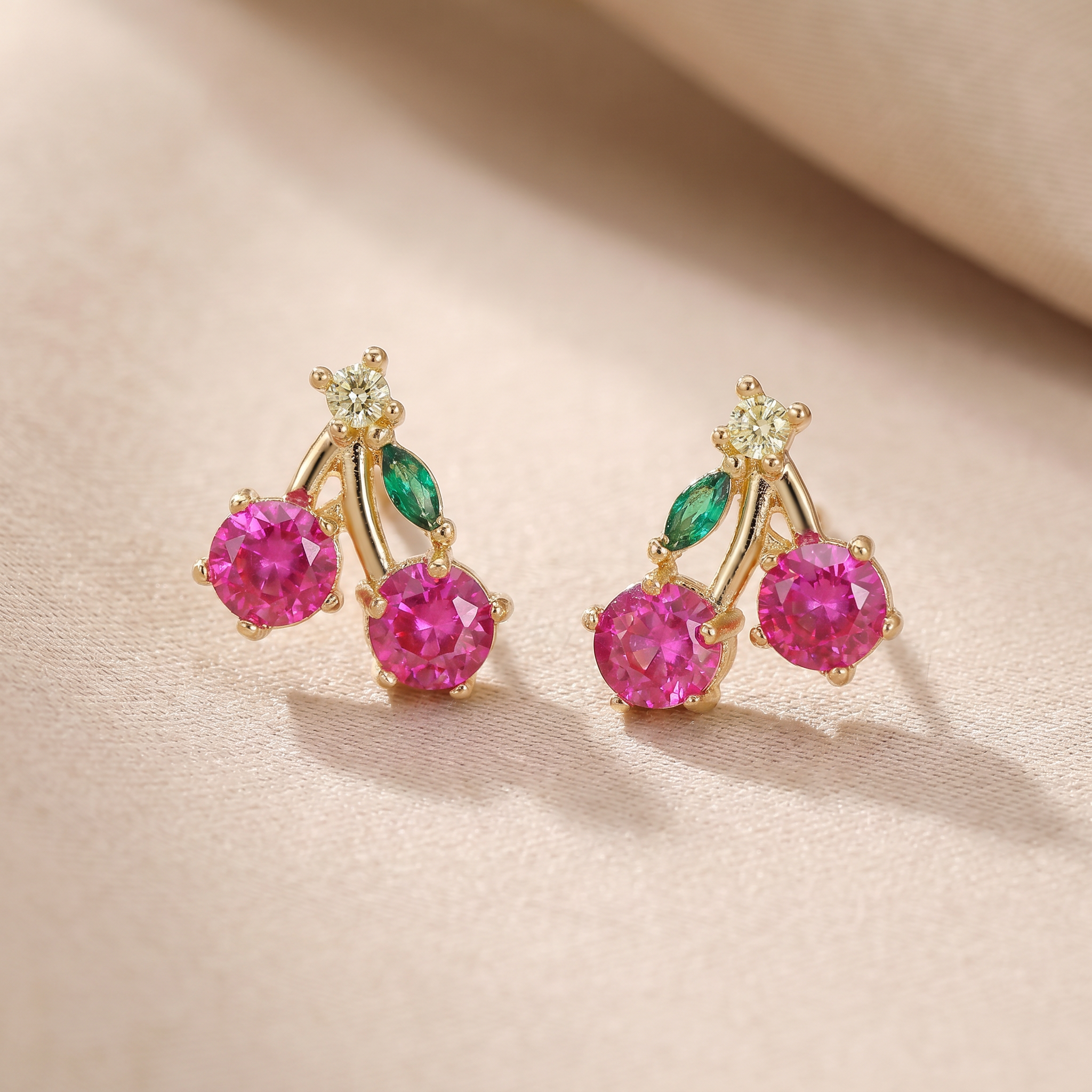 Cherry Sparkle Stud Earrings macro detail