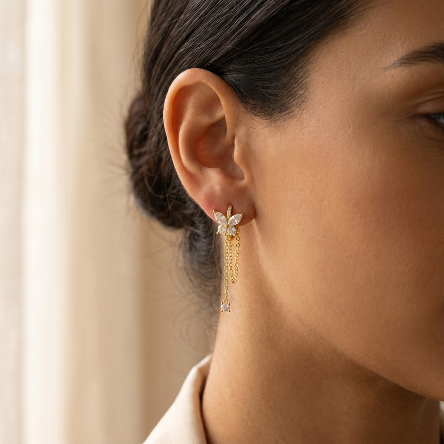 Butterfly Chain Drop Studs — Whisper of Movement