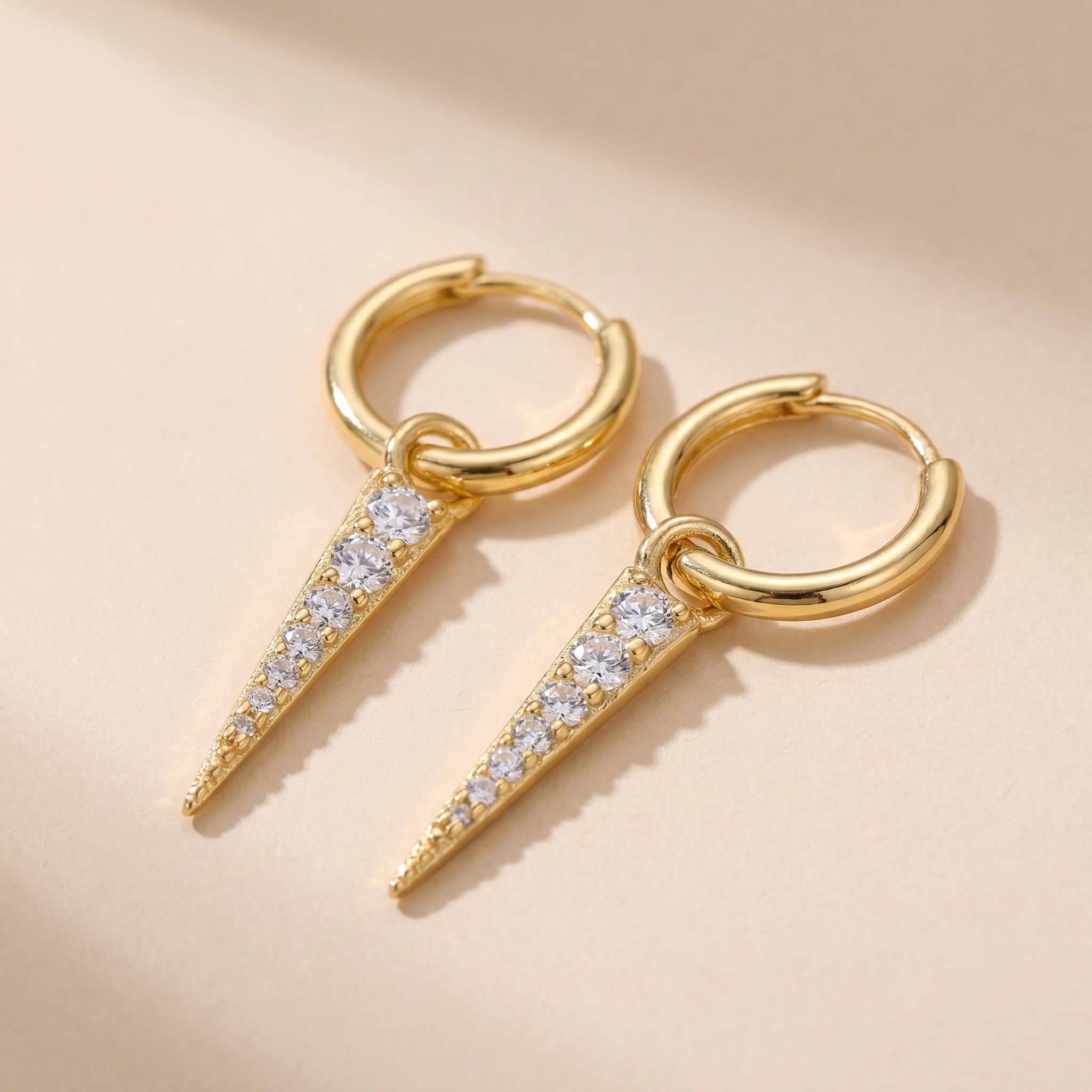Pave Spike Dagger Huggie Earrings macro detail